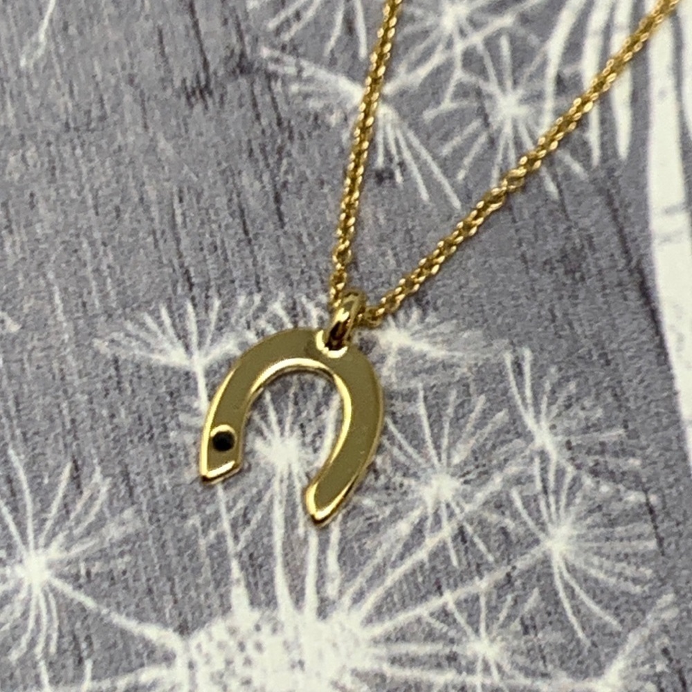 Wren Gold & Black Saphire Horseshoe Necklace